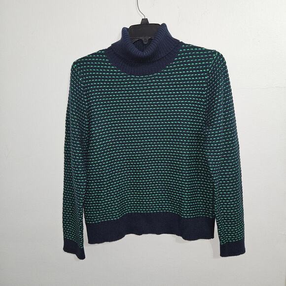 NWT! J. Crew Textured Navy/Green Turtleneck Womens Sweater. Size Large. - Picture 1 of 7